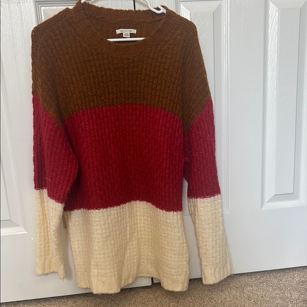 Colorblock Sweater - Brown, Red, and Cream